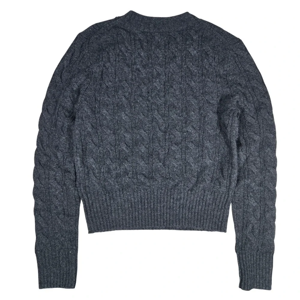 Quince Mongolian Cashmere Shrunken Cable Crewneck Sweater Charcoal Grey Small